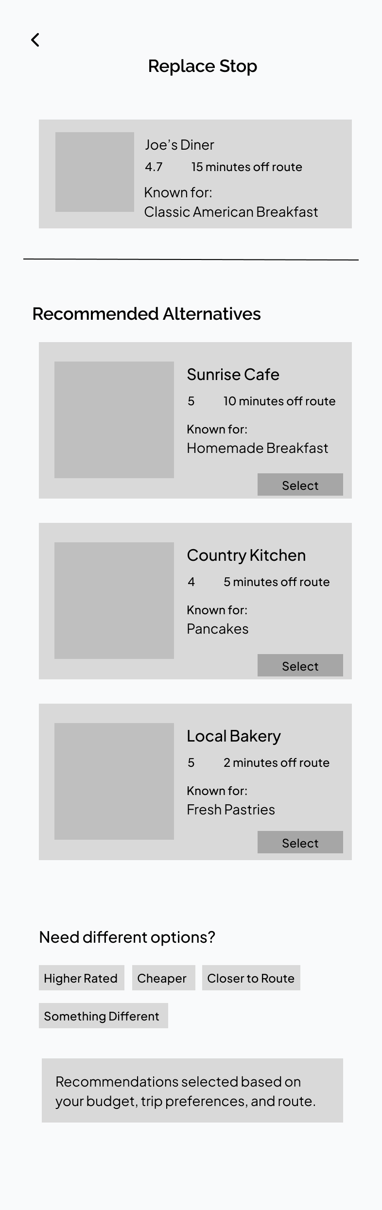 Wireframe: swap recommendation screen